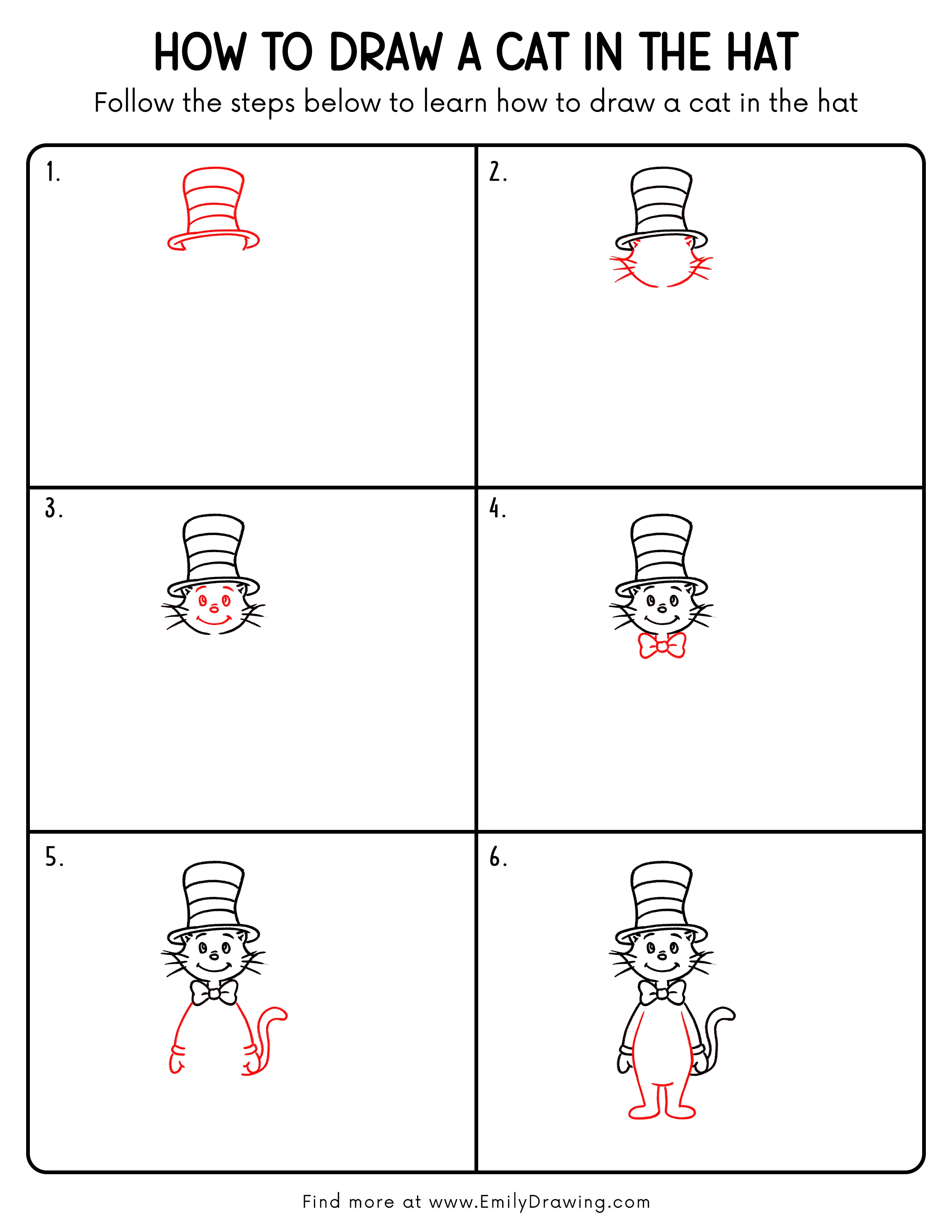 Printable Cat In The Hat Drawing Guide